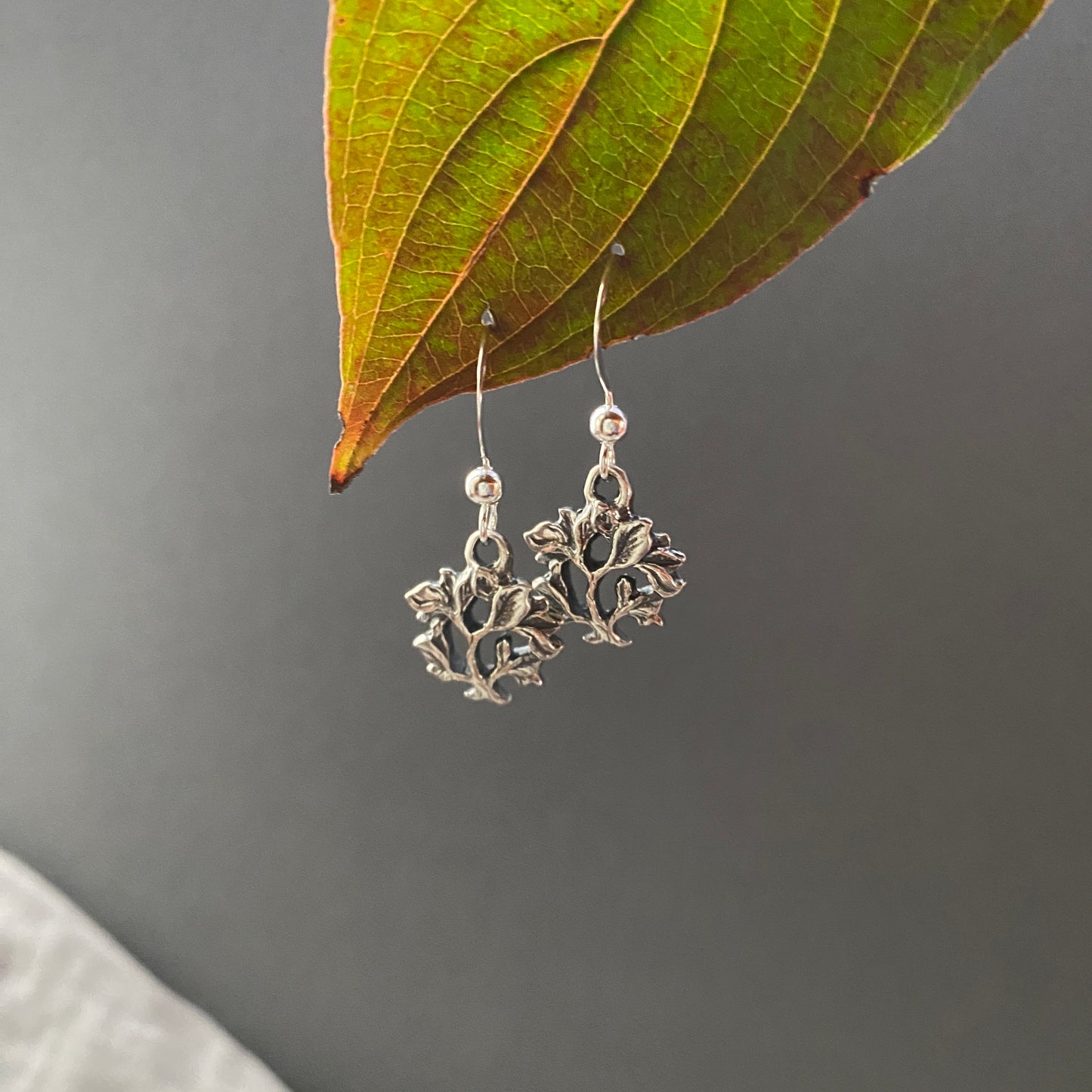 Dainty Sterling Silver Tree of Life Earrings - Hand Carved Design