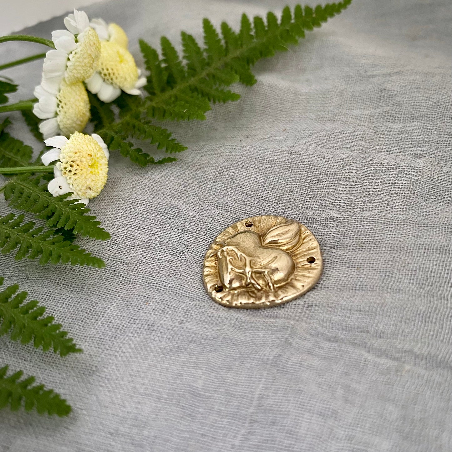 Pack of three brass, sacred heart rosary component centerpieces; gold tone, fiery heart necklace centerpieces