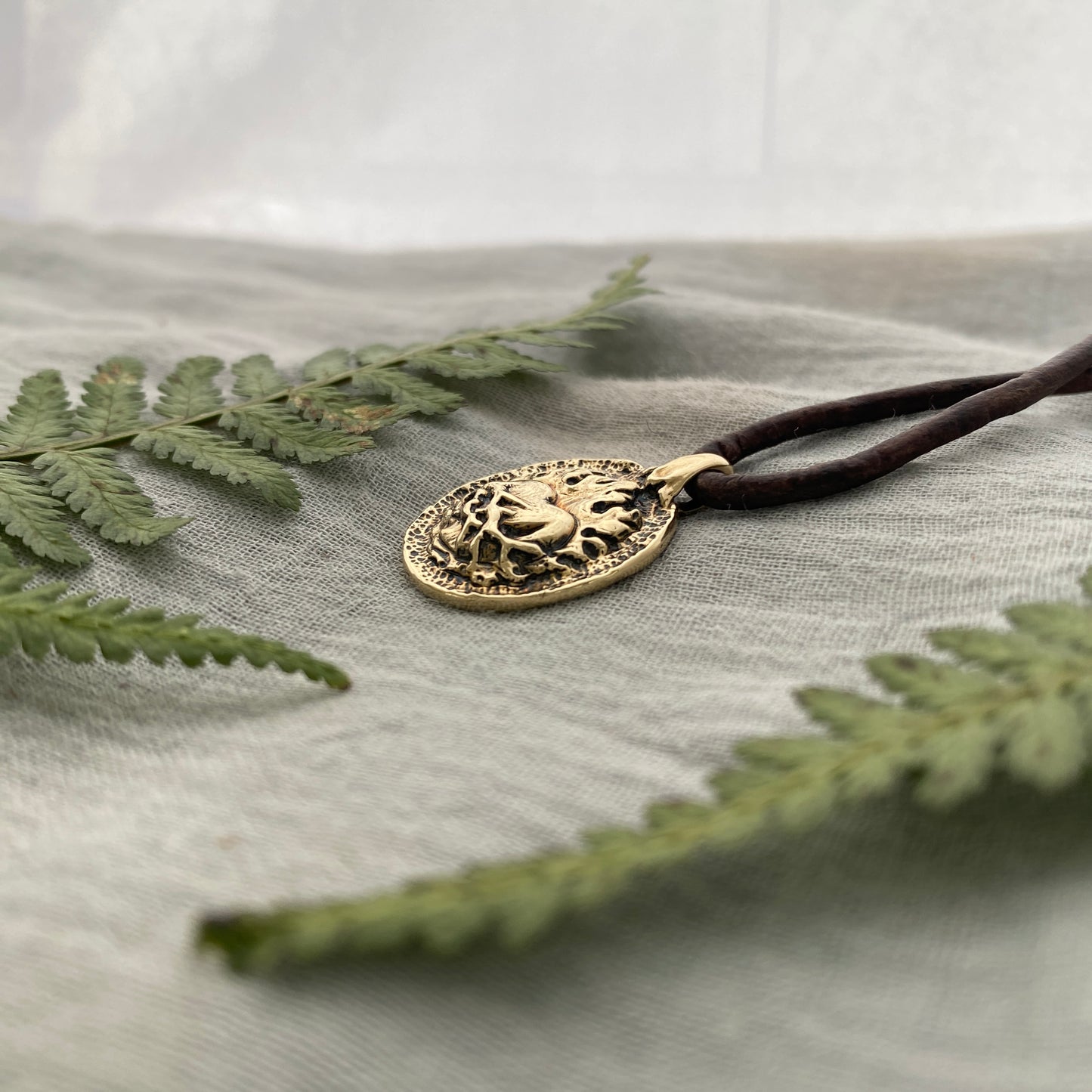 Antiqued Brass Sacred Heart Necklace; Unique, Hand Carved, Flaming Heart Design