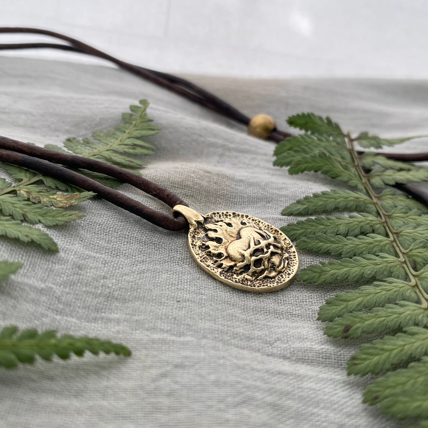 Antiqued Brass Sacred Heart Necklace; Unique, Hand Carved, Flaming Heart Design