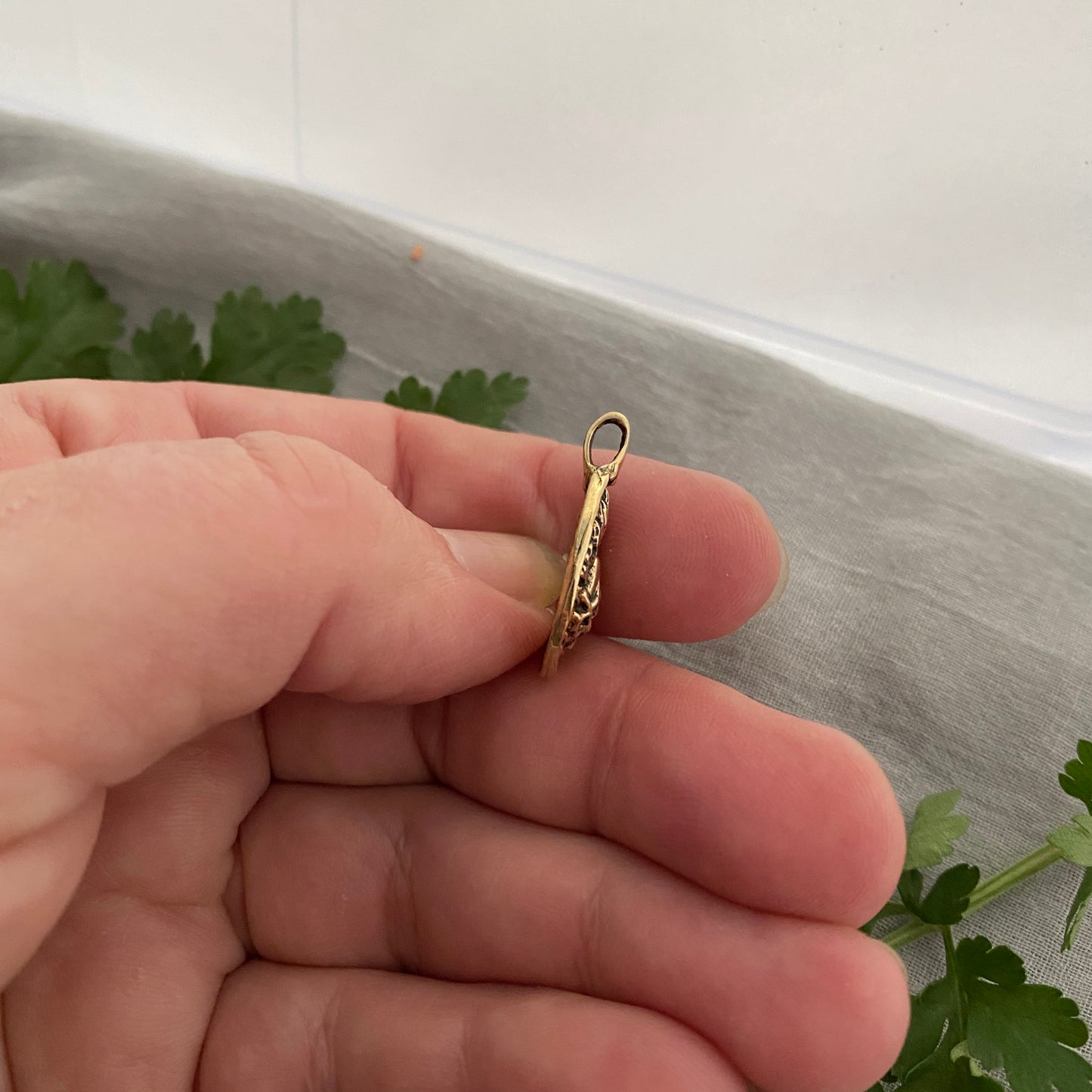 Antiqued Brass Sacred Heart Pendant; Unique, Hand Carved Design