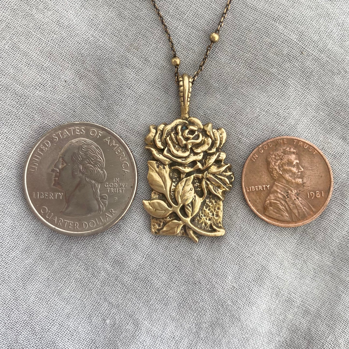 Romantic Antiqued Brass Rose Necklace