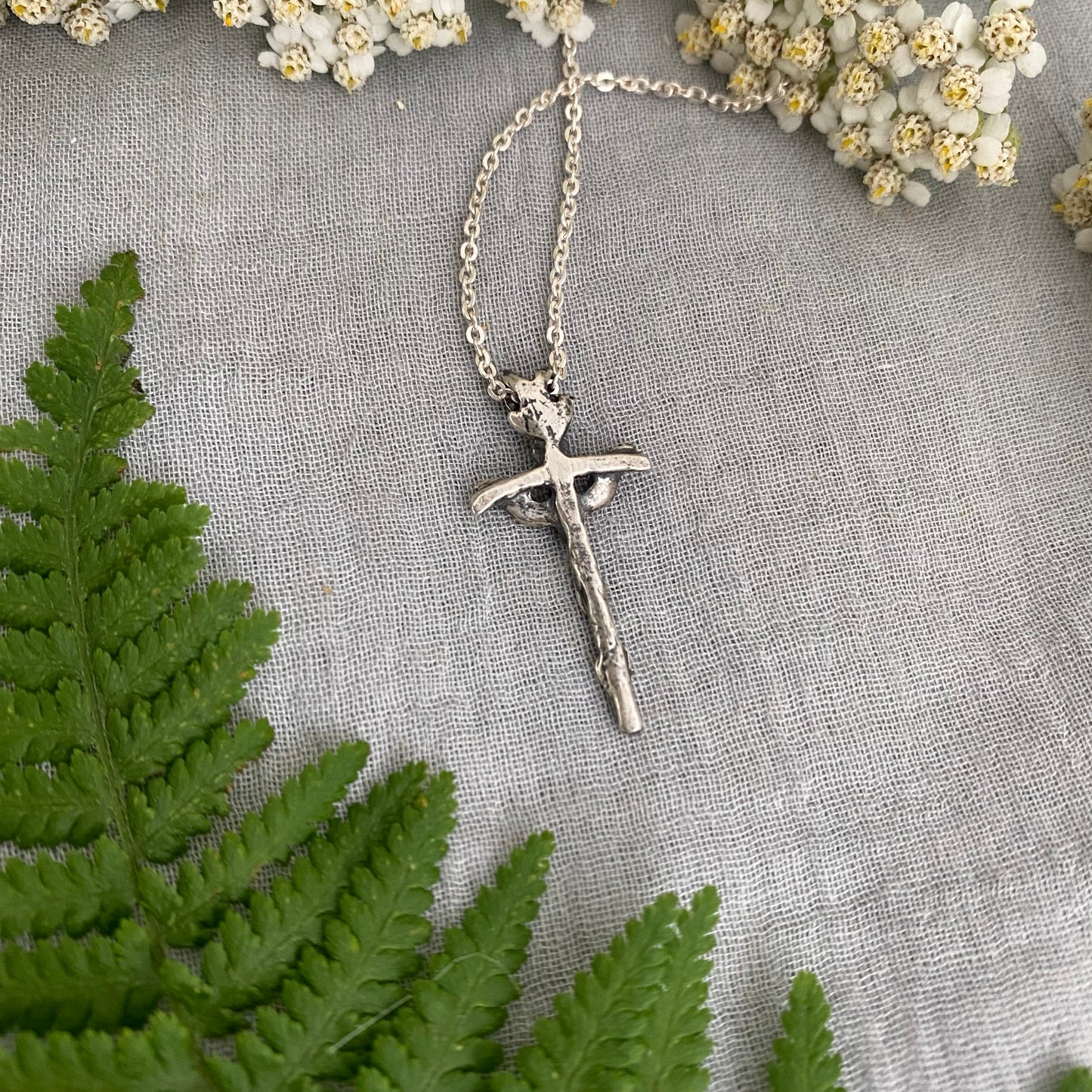 Small sterling silver cross necklace with dove