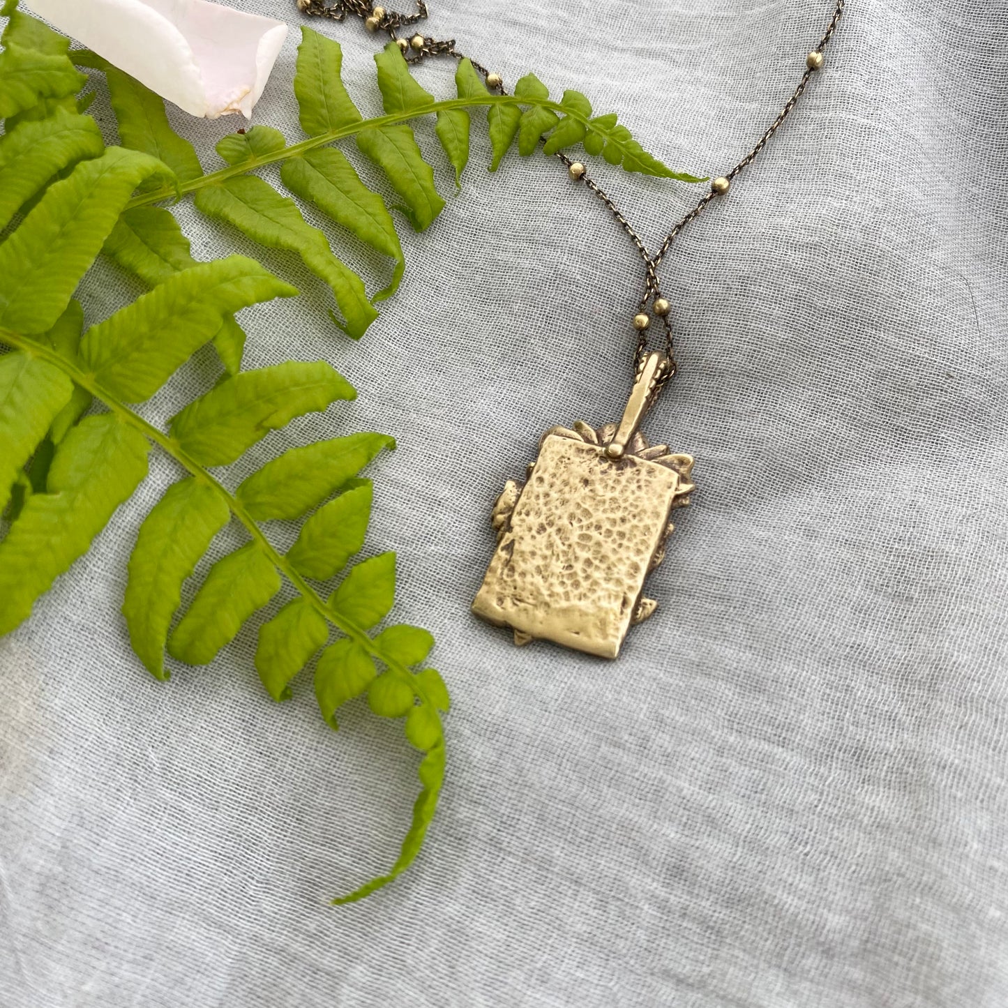 Romantic Antiqued Brass Rose Necklace