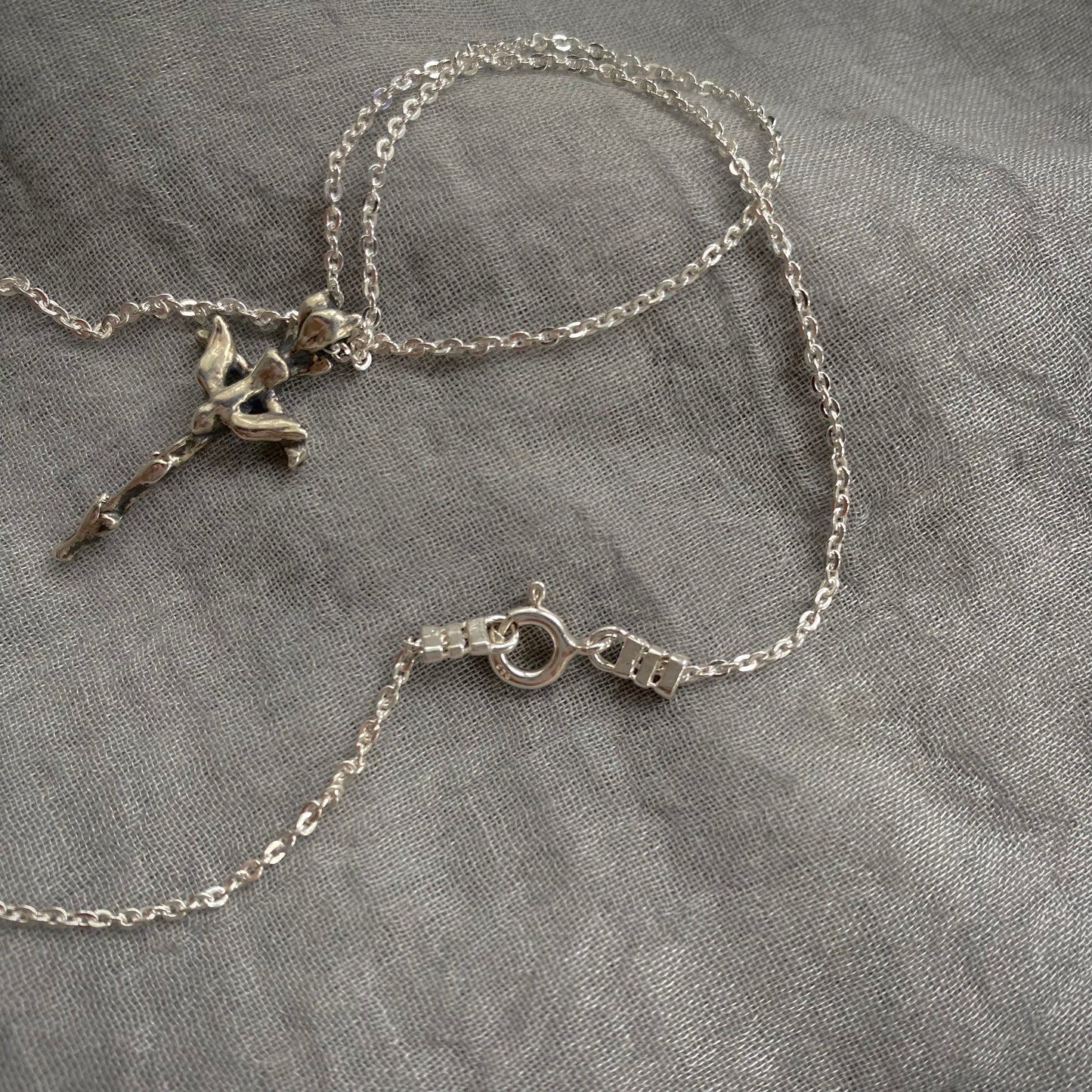 Small sterling silver cross necklace with dove